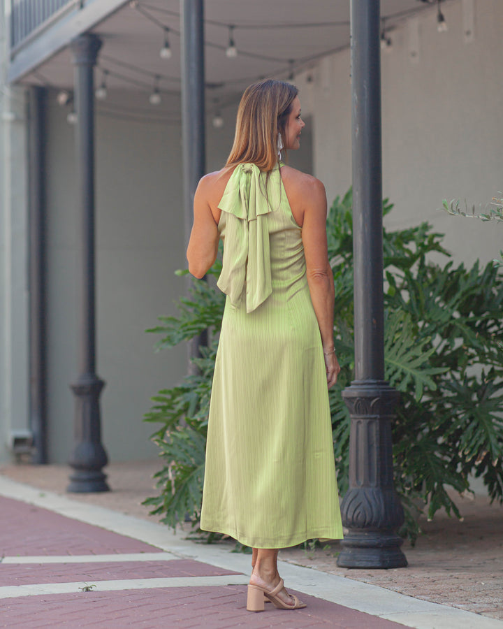 Kristine Halter Satin Midi Dress-Green