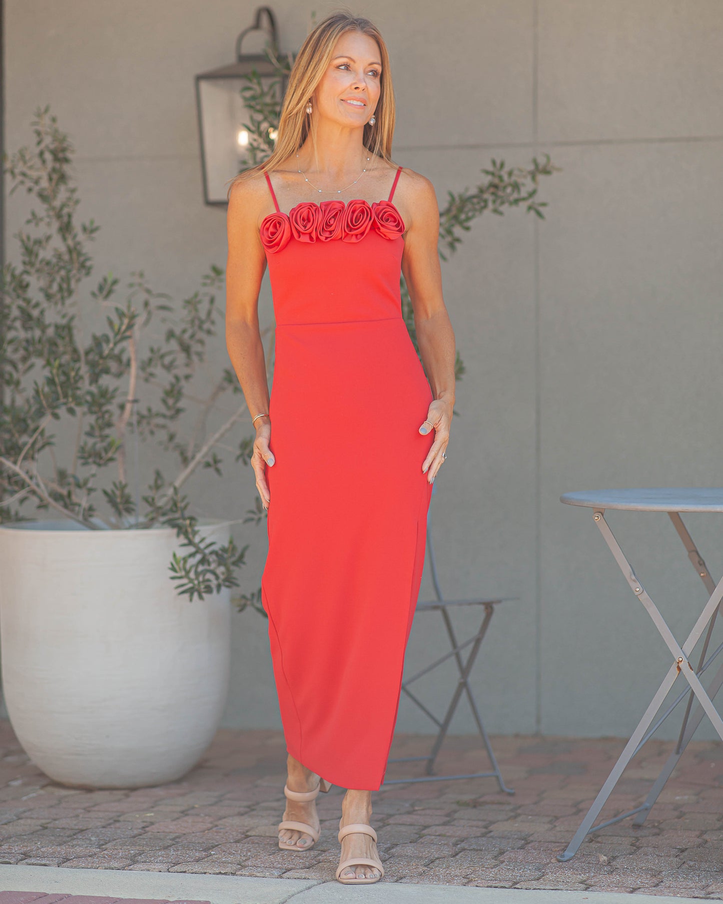 Solana Rosette Convertible Dress-Red