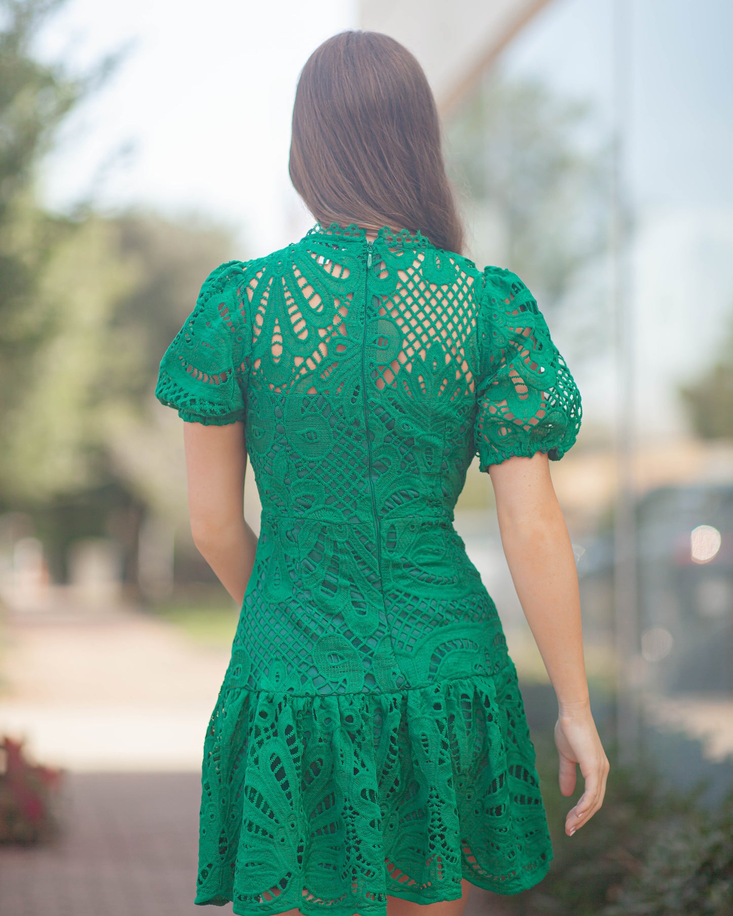 Clarisse A Line Lace Dress-Emerald