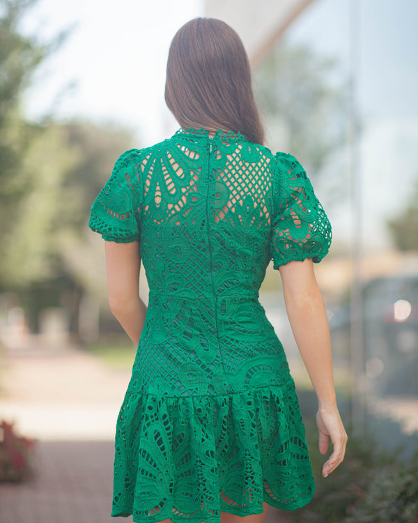 Clarisse A Line Lace Dress-Emerald