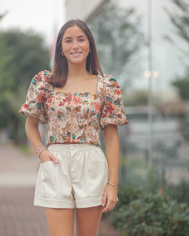 Judy Puff Sleeve Top-Beige