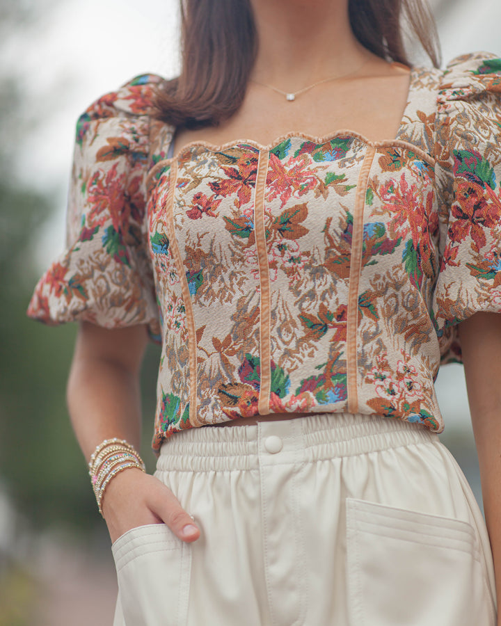 Judy Puff Sleeve Top-Beige