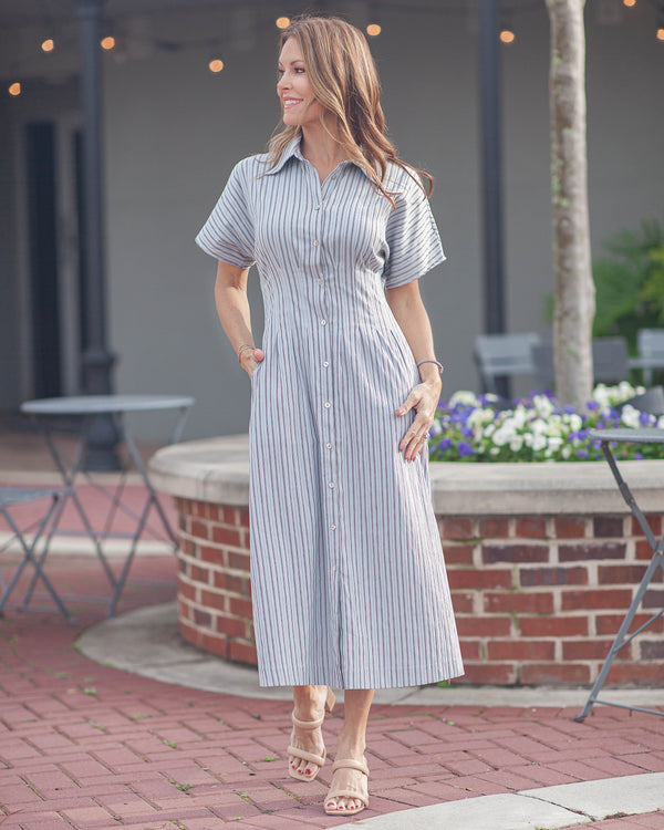 Audrey Button Up Dress-Grey