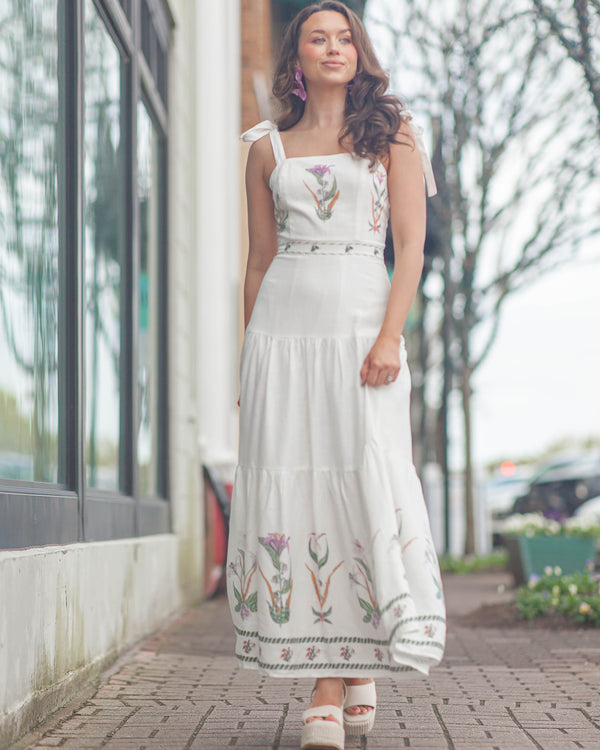 Olivia Placement Midi Dress-White