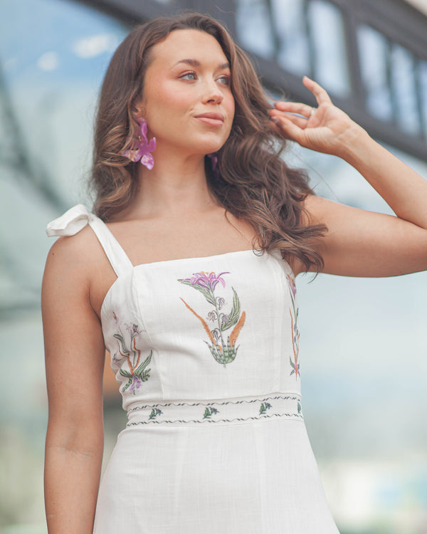 Olivia Placement Midi Dress-White