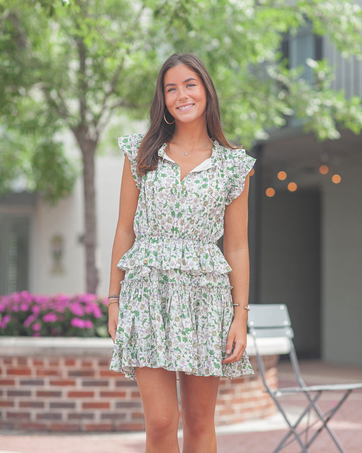 Betty Ruffled Mini Dress-Green