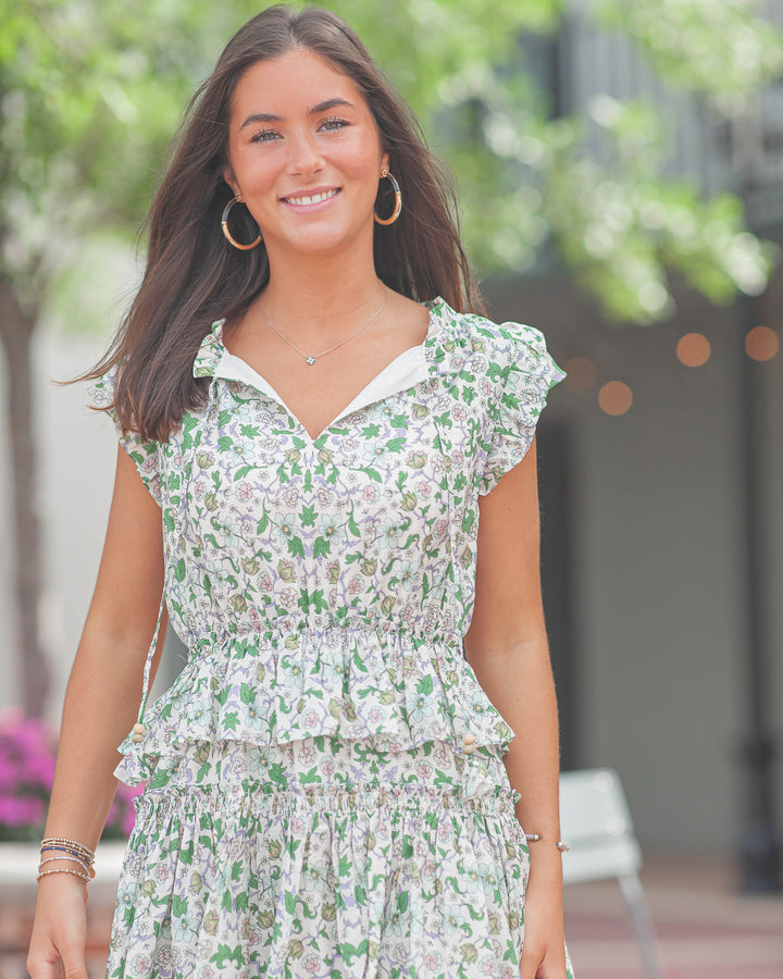 Betty Ruffled Mini Dress-Green