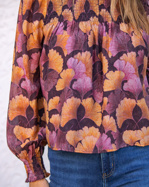 Poppy Smocked Top-Burgundy
