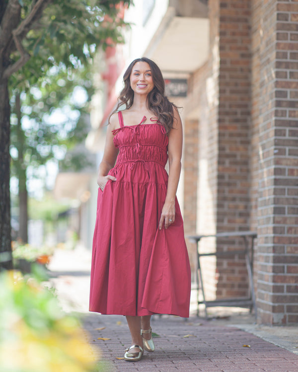 Lizzie Midi Dress w/ Bows-Crimson