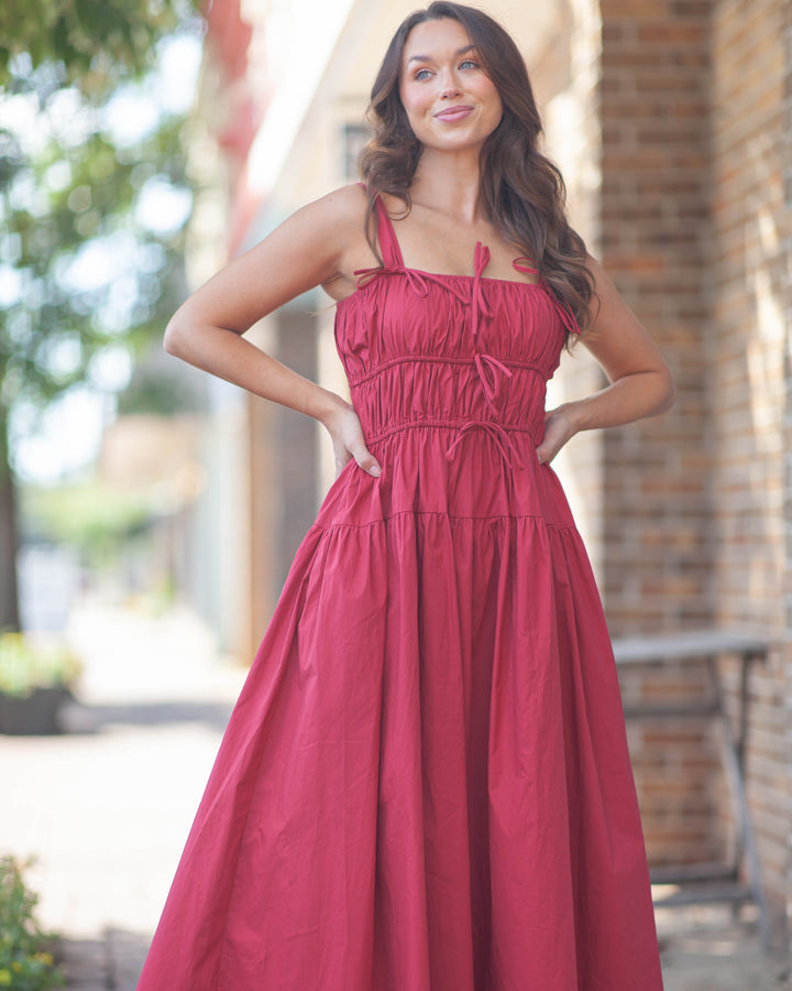 Lizzie Midi Dress w/ Bows-Crimson