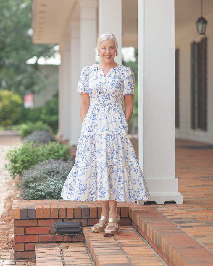 Mandy Floral Midi Dress-Blue