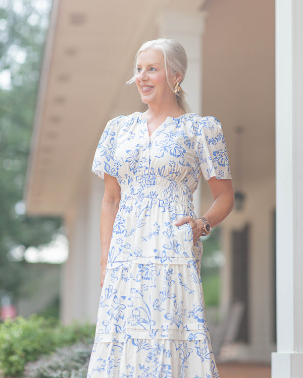 Mandy Floral Midi Dress-Blue