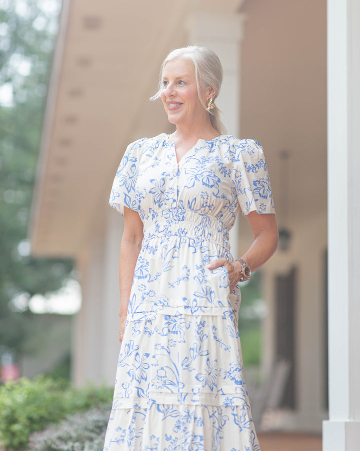 Mandy Floral Midi Dress-Blue