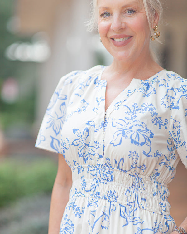 Mandy Floral Midi Dress-Blue