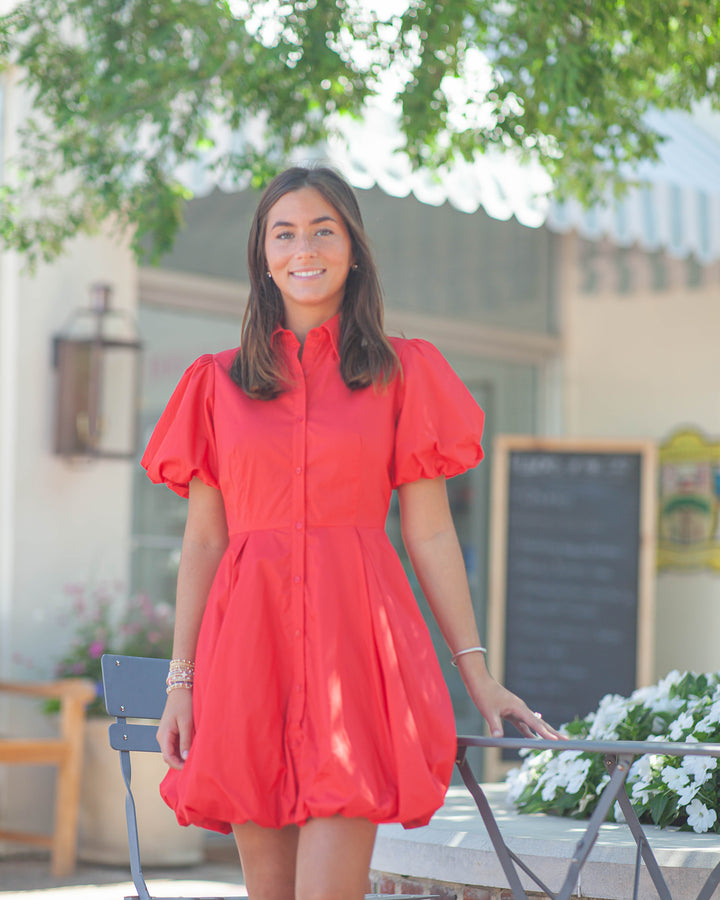 Bella Bubble Hem Mini Dress-Poppy