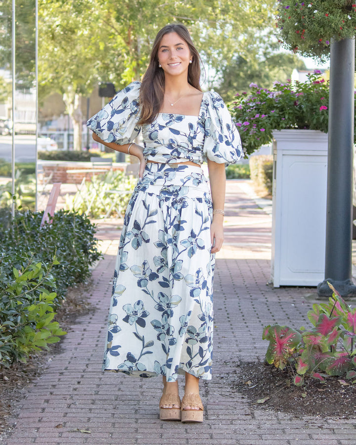 Helena Shirred Maxi Skirt-Navy