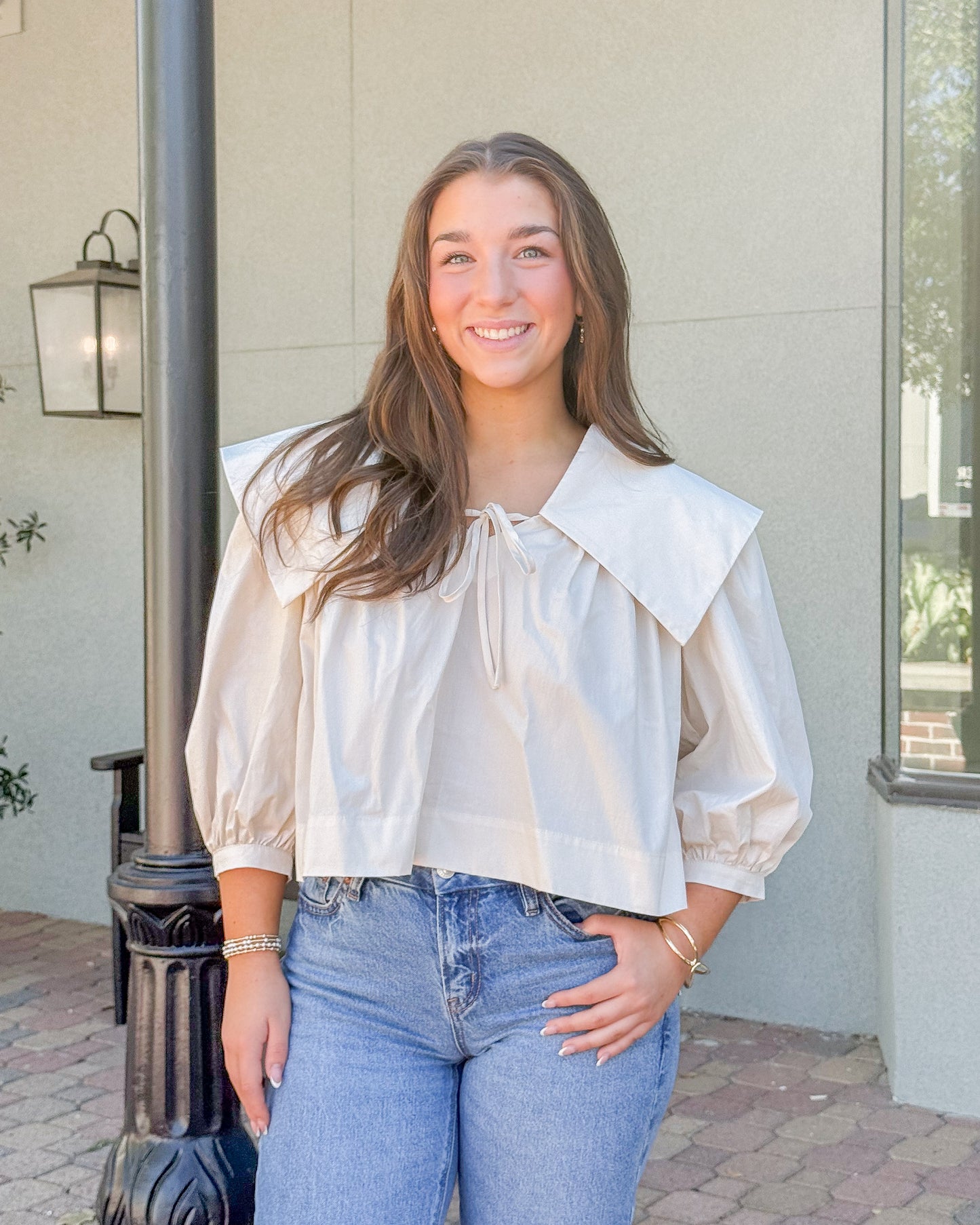 Julie Oversized Collar Top-Eggshell