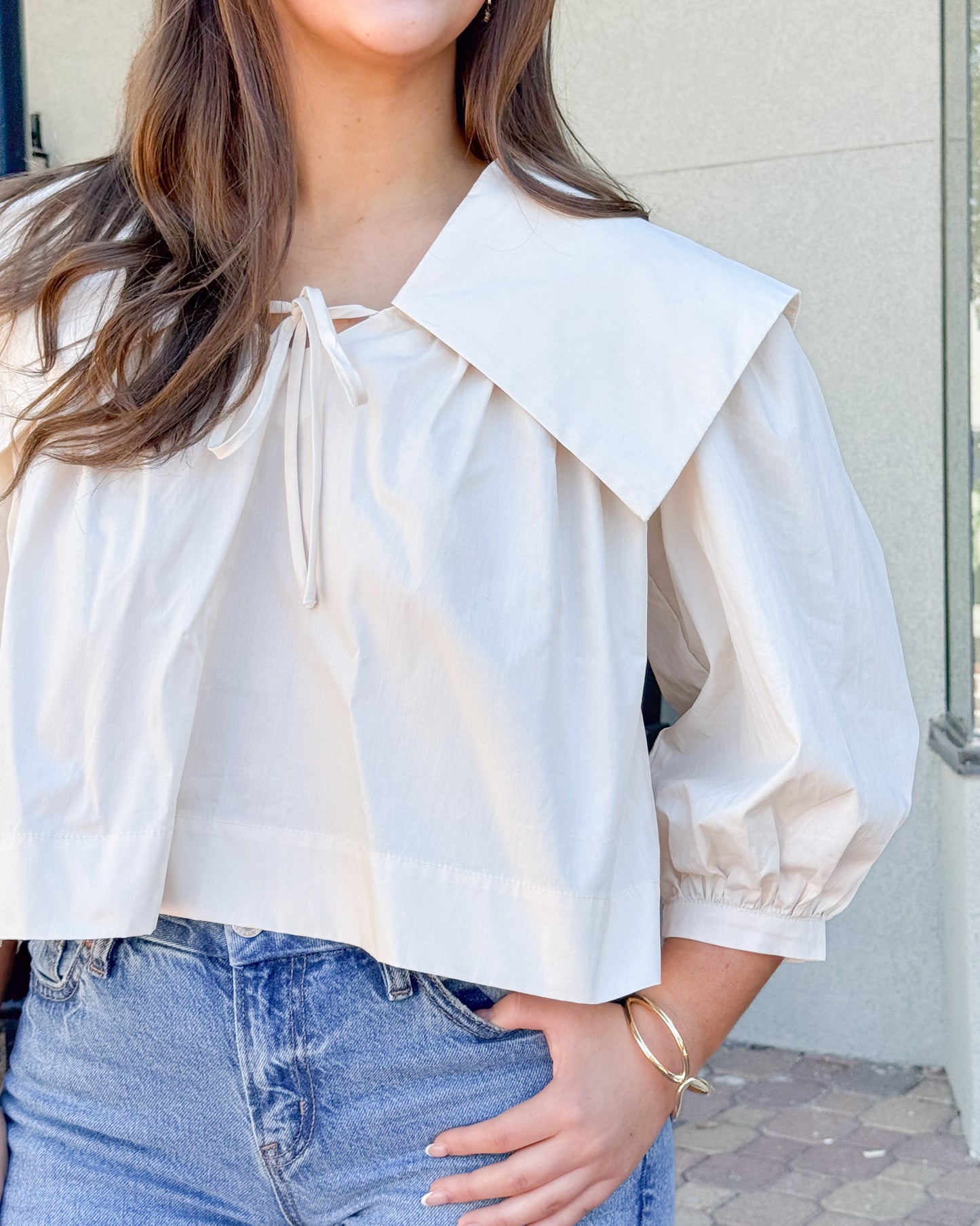Julie Oversized Collar Top-Eggshell