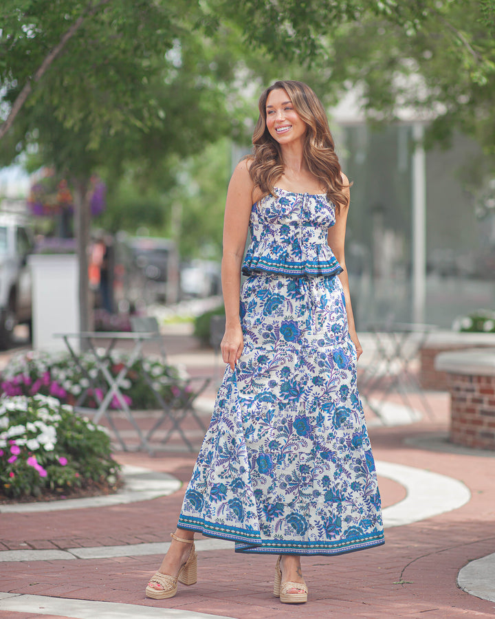 Lotus Maxi Skirt-Blue