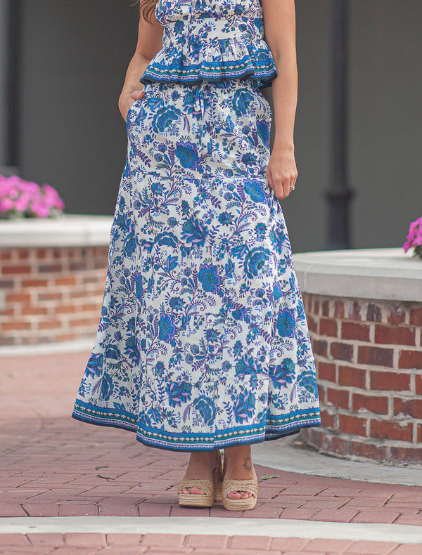 Lotus Maxi Skirt-Blue