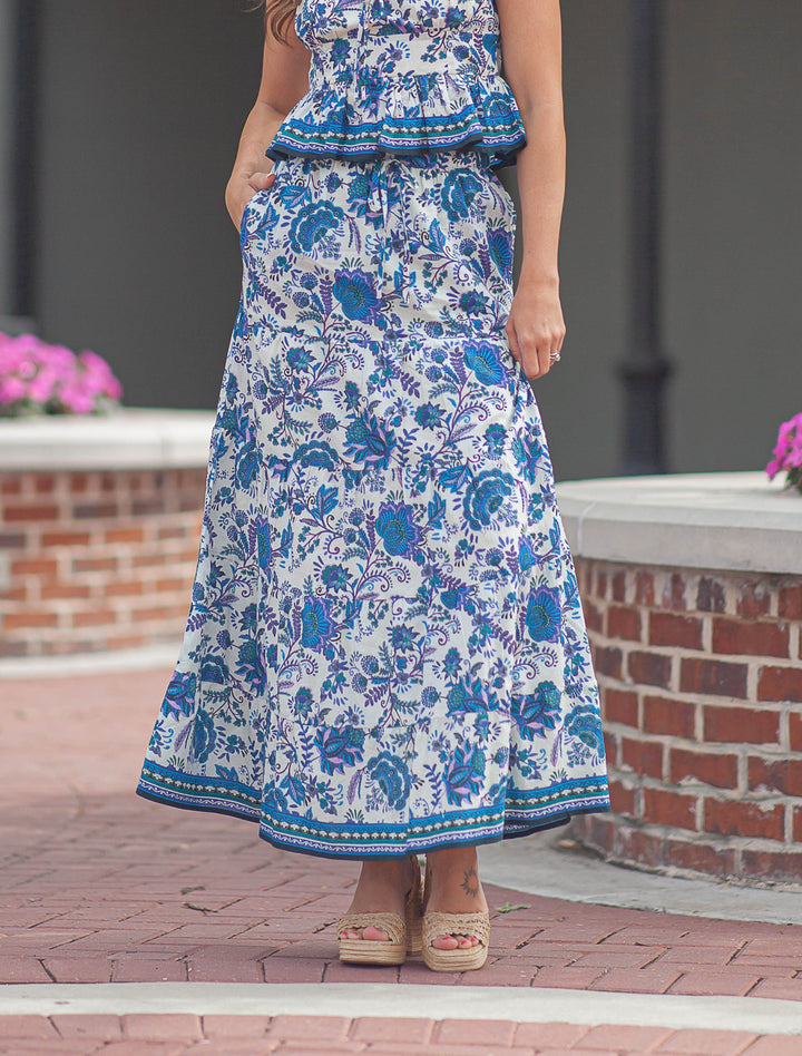 Lotus Maxi Skirt-Blue