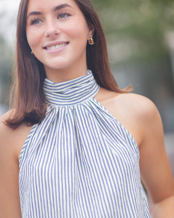 Somerset Bubble Top-Blue Stripe