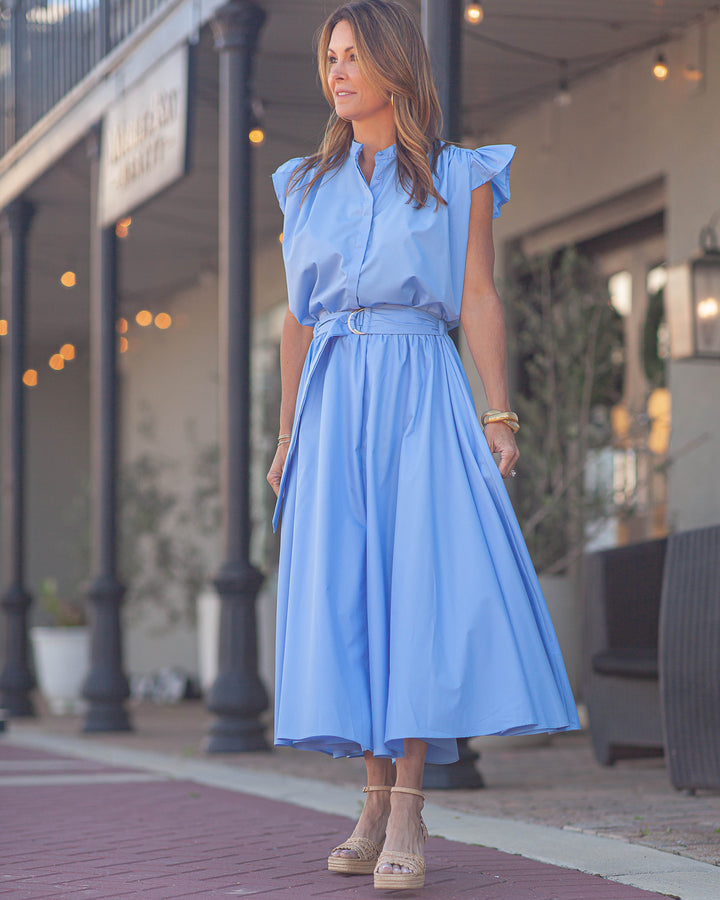 Camryn Poplin Skirt-Azure