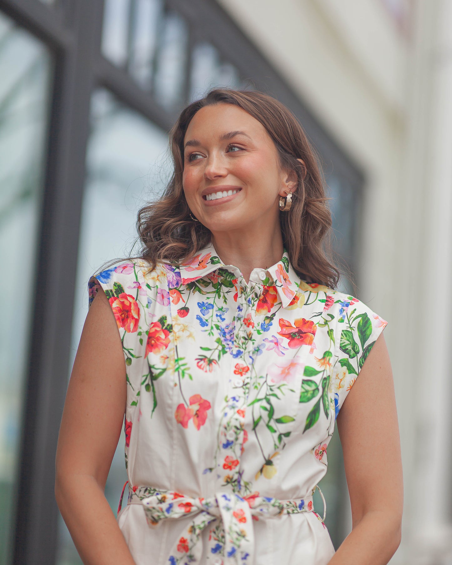 Tara Floral Shirt Dress-White