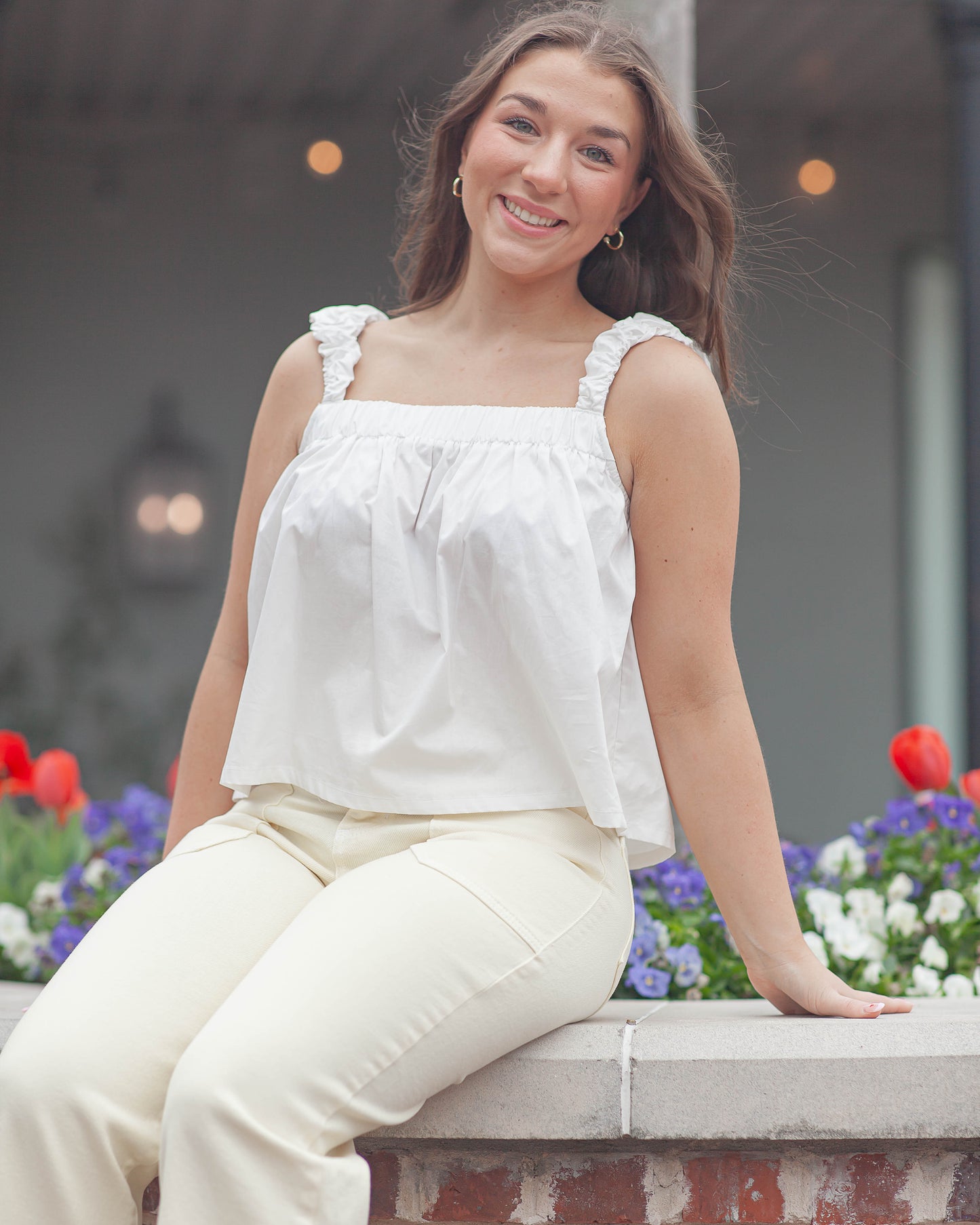 Gracie Bubble Strap Top-White