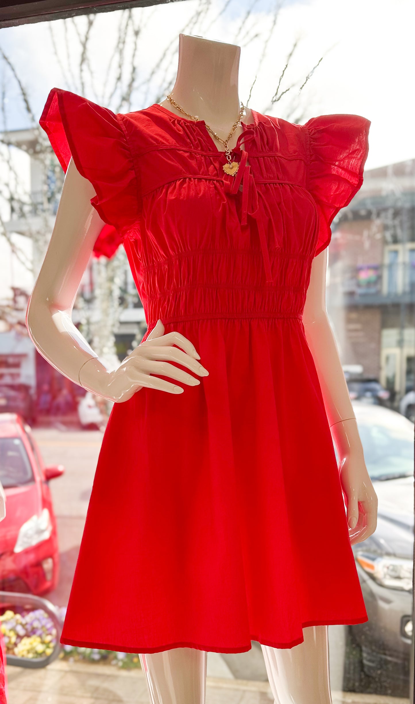 Stella Smocked Waist Mini Dress-Red