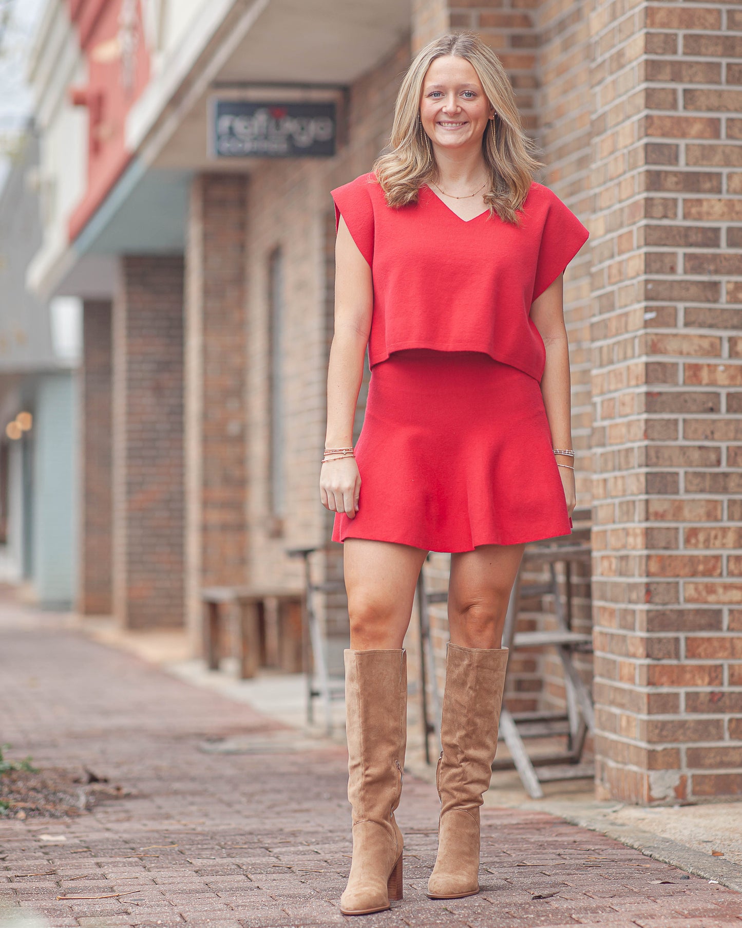 Ava V-Neck Sweater-Red