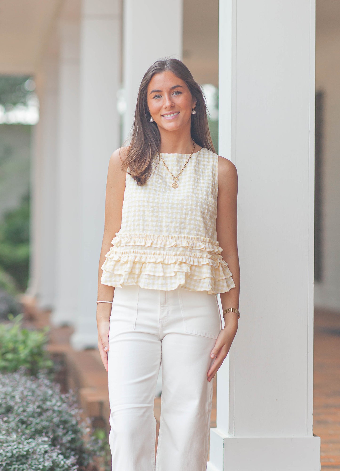 June Gingham Top-Lemon
