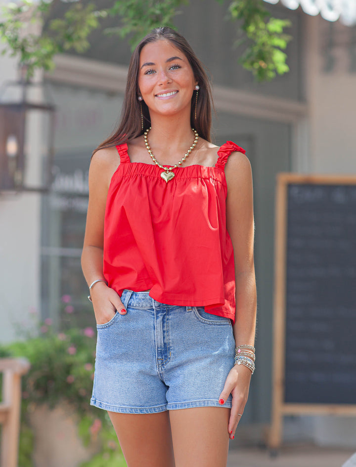 Gracie Bubble Strap Top-Red