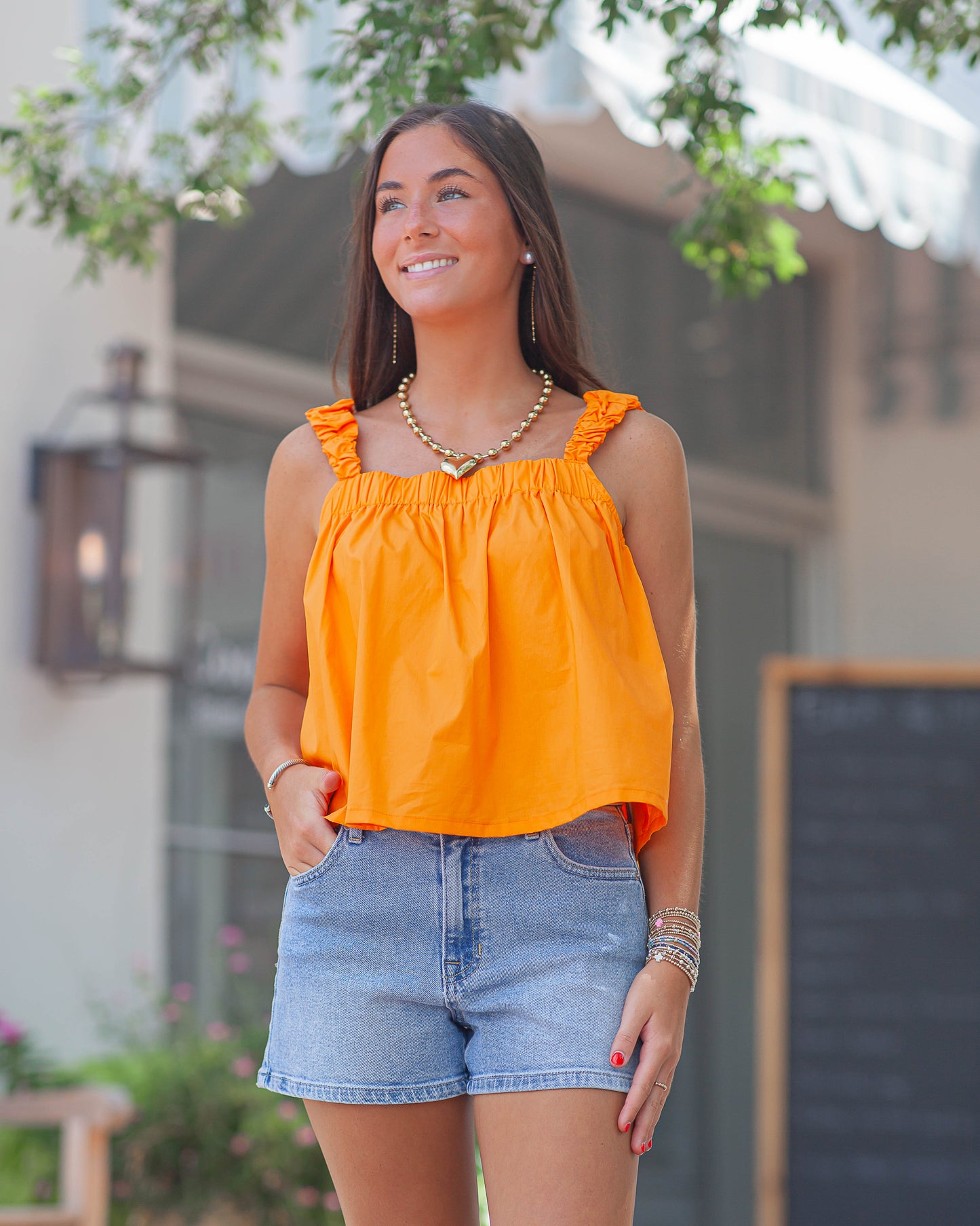 Gracie Bubble Strap Top-Sunkist