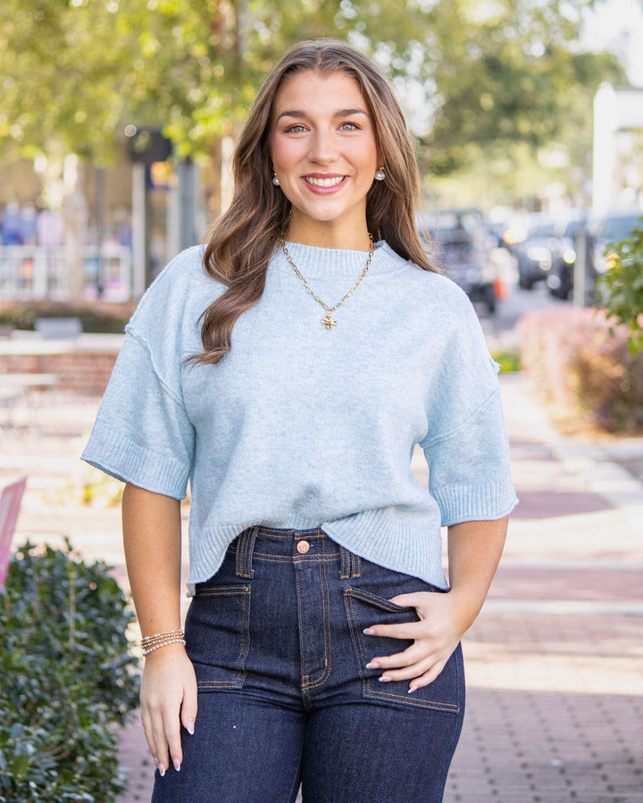 Kaylee Drop Shoulder Sweater-Sky Blue