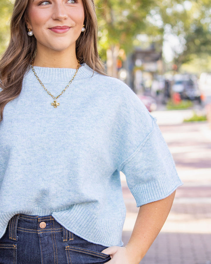 Kaylee Drop Shoulder Sweater-Sky Blue