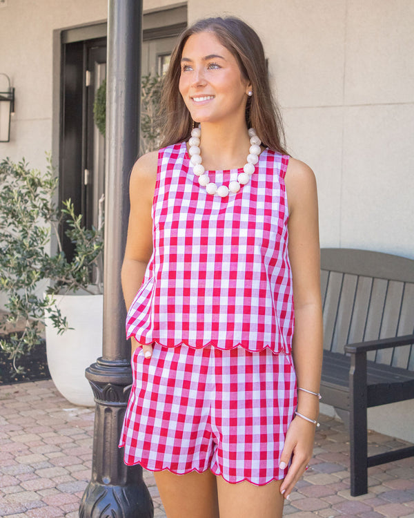 Danielle Gingham Top-Crimson