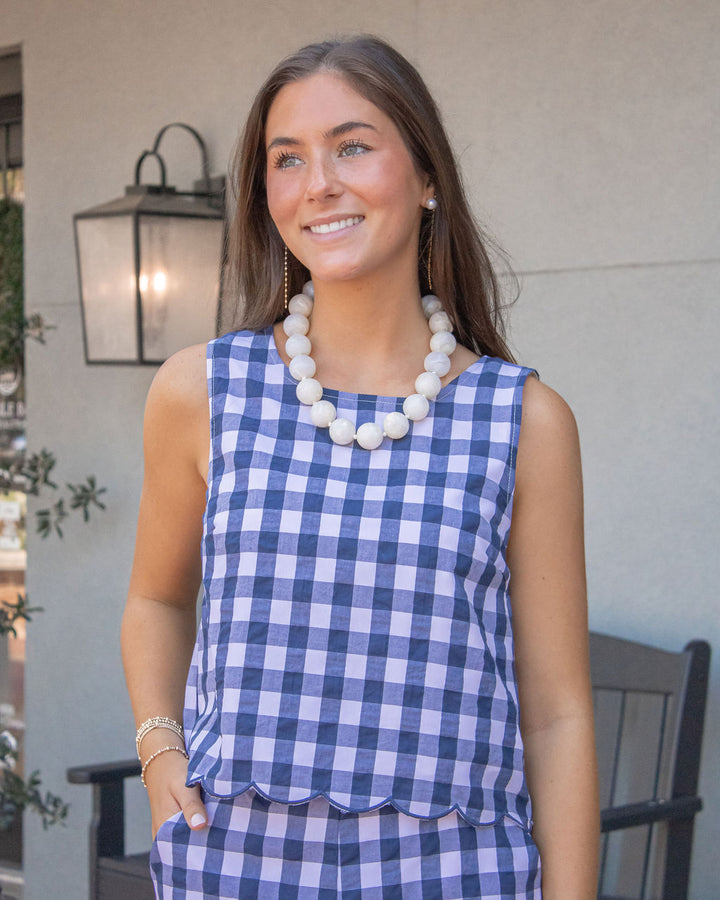 Danielle Gingham Top-Navy