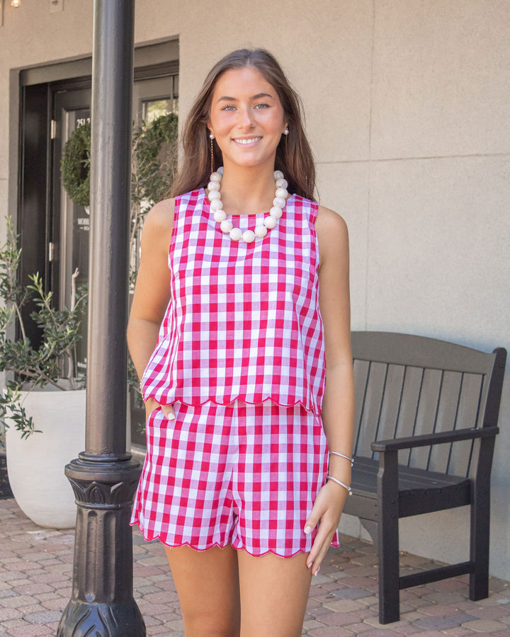 Danielle Gingham Shorts-Crimson