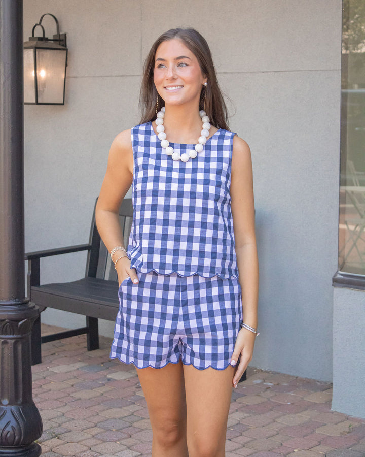 Danielle Gingham Shorts-Navy