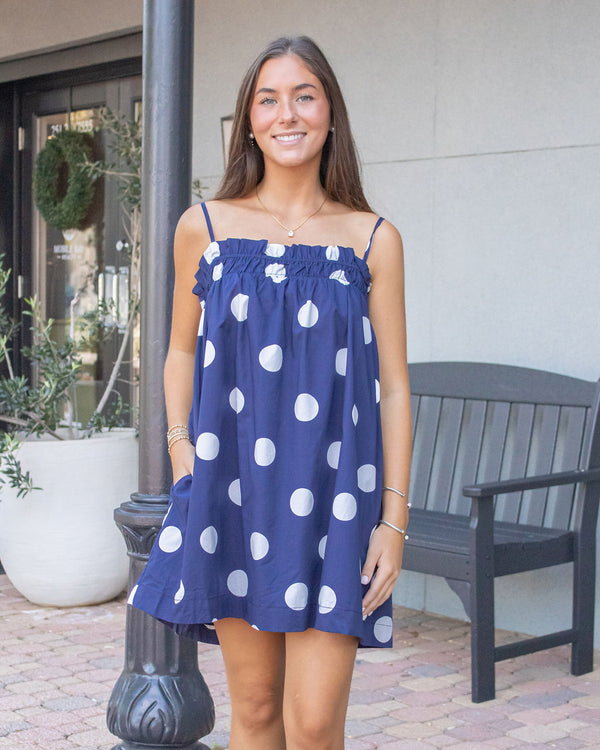 Lillian Polka Dot Mini Dress-Navy