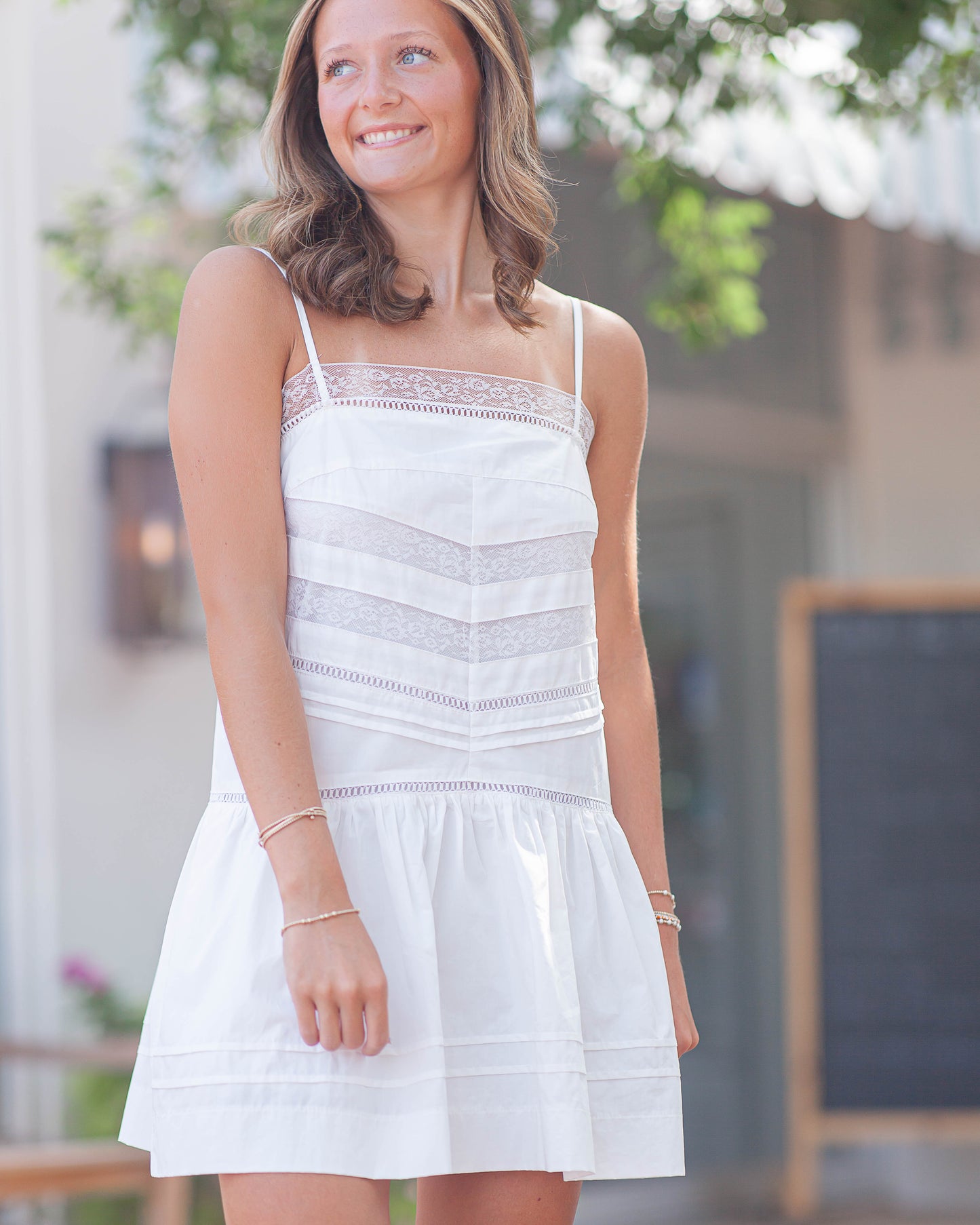 Kenzie Drop Waist Lace Dress-White