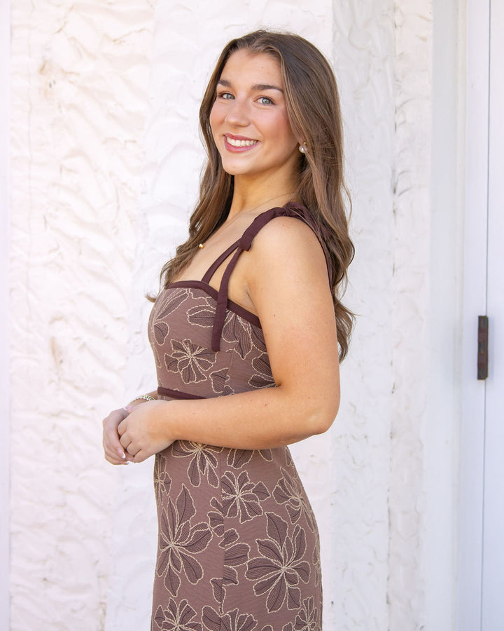 Bree Empire Waist Midi Dress-Brown