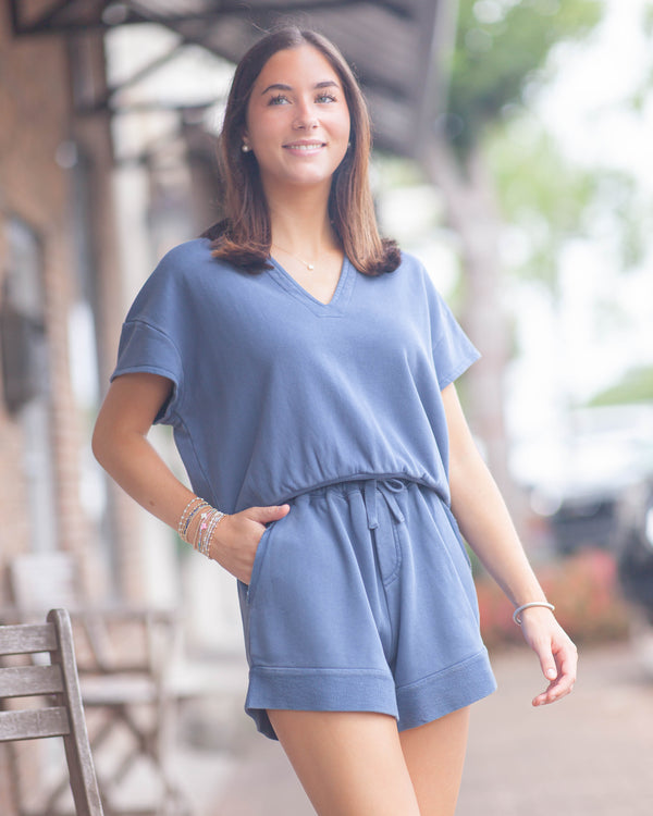 Baylee Elastic Waist Shorts-Blue