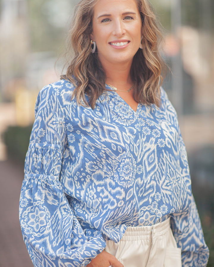 Emma V-Neck Top-Blue Acorn