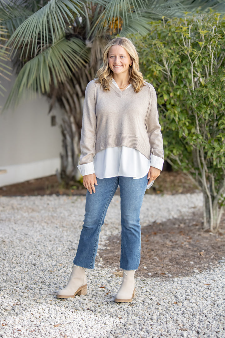 Morgan Sweater Shirt-Taupe