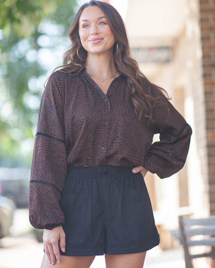 Shelly Elastic Waist Shorts-Chocolate
