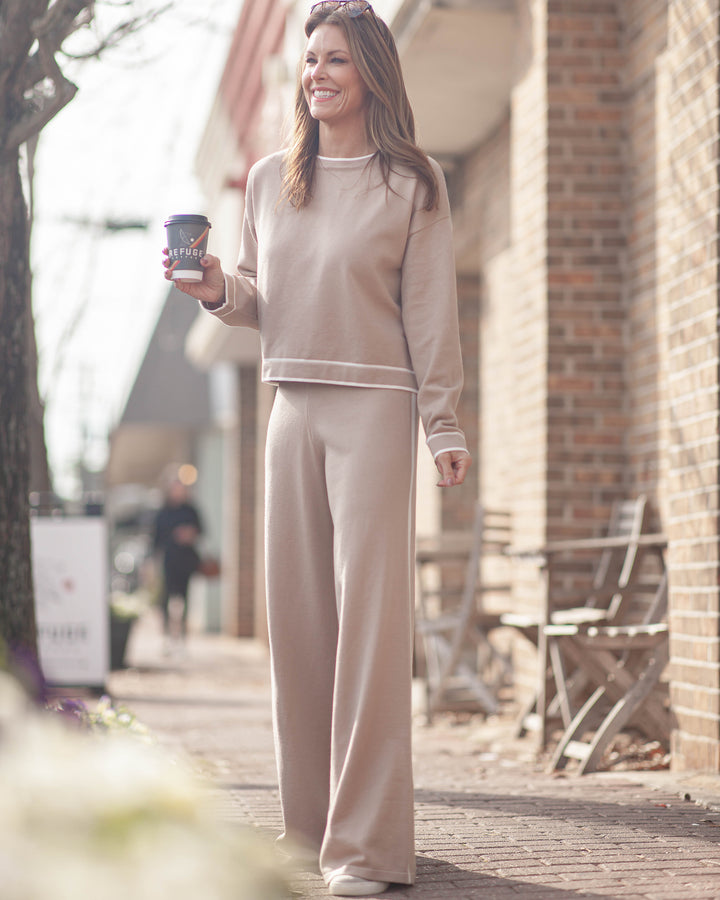 Abby Wide Leg Pants-Tan