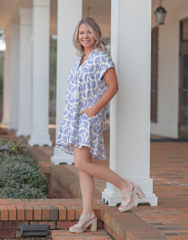 Tracy Patterned Mini Dress-Blue