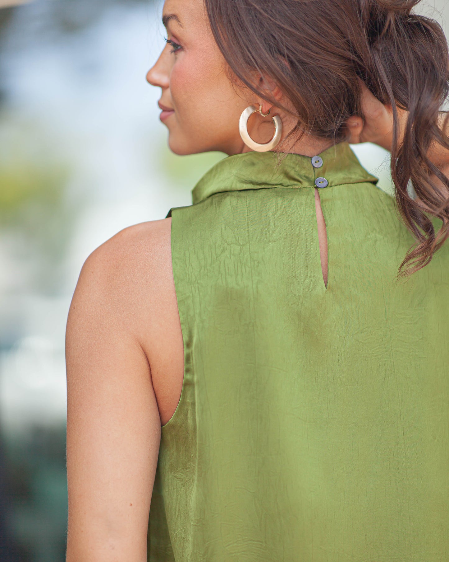 Brooklyn Mock Neck Tank-Olive